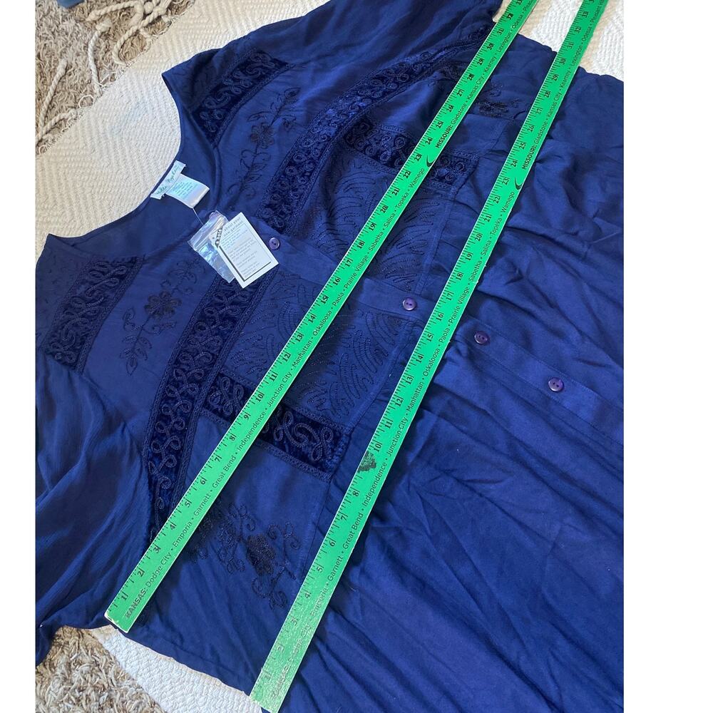 Ulla Popken Blue Embroidered Maxi Dress Plus 32/34 (4X) A-LINE Lagenlook NWT - Picture 4 of 9